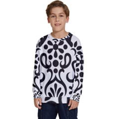 A Black And White Image Of An Ornate Design Kids  Crewneck Sweatshirt