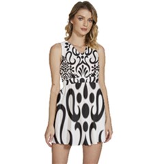 A Black And White Image Of An Ornate Design Sleeveless High Waist Mini Dress