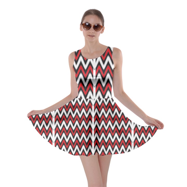 A Red And Black Zigzag Pattern On A White Background Skater Dress