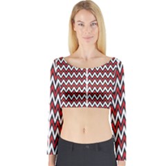 A Red And Black Zigzag Pattern On A White Background Long Sleeve Crop Top