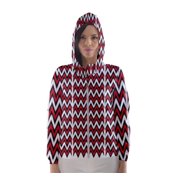 A Red And Black Zigzag Pattern On A White Background Women s Hooded Windbreaker