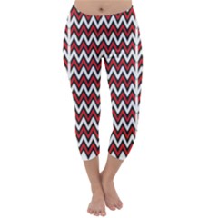 A Red And Black Zigzag Pattern On A White Background Capri Winter Leggings 