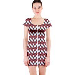 A Red And Black Zigzag Pattern On A White Background Short Sleeve Bodycon Dress