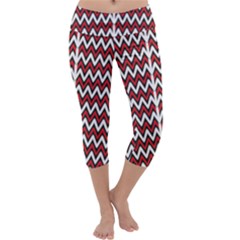 A Red And Black Zigzag Pattern On A White Background Capri Yoga Leggings