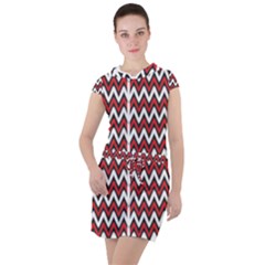 A Red And Black Zigzag Pattern On A White Background Drawstring Hooded Dress