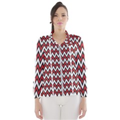 A Red And Black Zigzag Pattern On A White Background Women s Windbreaker