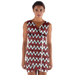 A Red And Black Zigzag Pattern On A White Background Wrap Front Bodycon Dress