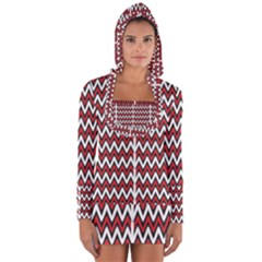 A Red And Black Zigzag Pattern On A White Background Long Sleeve Hooded T-shirt