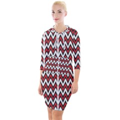 A Red And Black Zigzag Pattern On A White Background Quarter Sleeve Hood Bodycon Dress