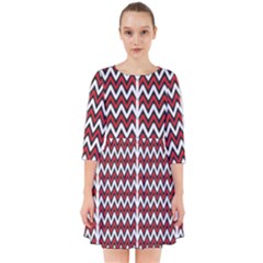 A Red And Black Zigzag Pattern On A White Background Smock Dress