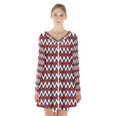 A Red And Black Zigzag Pattern On A White Background Long Sleeve Velvet V-neck Dress