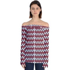 A Red And Black Zigzag Pattern On A White Background Off Shoulder Long Sleeve Top