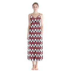 A Red And Black Zigzag Pattern On A White Background Button Up Chiffon Maxi Dress