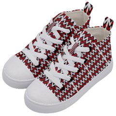 A Red And Black Zigzag Pattern On A White Background Kids  Mid-top Canvas Sneakers