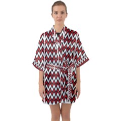 A Red And Black Zigzag Pattern On A White Background Half Sleeve Satin Kimono 