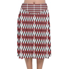 A Red And Black Zigzag Pattern On A White Background Velvet Flared Midi Skirt