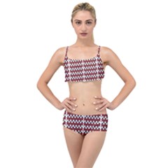 A Red And Black Zigzag Pattern On A White Background Layered Top Bikini Set