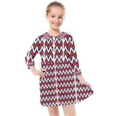 A Red And Black Zigzag Pattern On A White Background Kids  Quarter Sleeve Shirt Dress