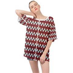 A Red And Black Zigzag Pattern On A White Background Oversized Chiffon Top