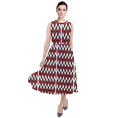 A Red And Black Zigzag Pattern On A White Background Round Neck Boho Dress