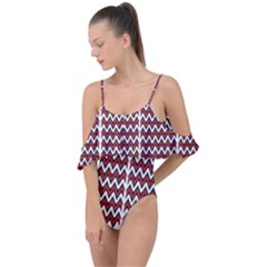 A Red And Black Zigzag Pattern On A White Background Drape Piece Swimsuit