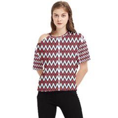 A Red And Black Zigzag Pattern On A White Background One Shoulder Cut Out T-shirt