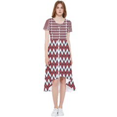 A Red And Black Zigzag Pattern On A White Background High Low Boho Dress