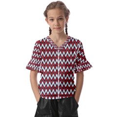 A Red And Black Zigzag Pattern On A White Background Kids  V-neck Horn Sleeve Blouse by catchydesignhill