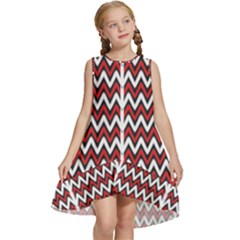 A Red And Black Zigzag Pattern On A White Background Kids  Frill Swing Dress