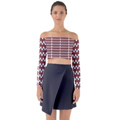 A Red And Black Zigzag Pattern On A White Background Long Sleeve Off Shoulder Crop Top