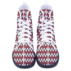 A Red And Black Zigzag Pattern On A White Background Women s High-top Canvas Sneakers