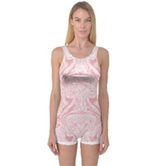 A Pink And White Abstract Design On A White Background One Piece Boyleg Swimsuit