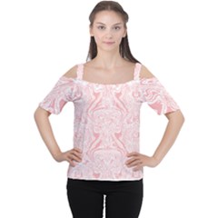 A Pink And White Abstract Design On A White Background Cutout Shoulder T-shirt