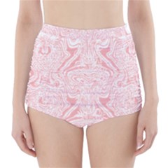 A Pink And White Abstract Design On A White Background High-waisted Bikini Bottoms