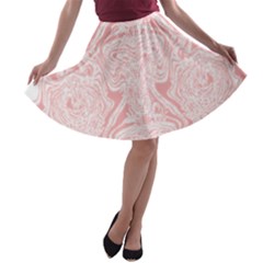 A Pink And White Abstract Design On A White Background A-line Skater Skirt