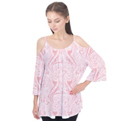 A Pink And White Abstract Design On A White Background Flutter Sleeve T-shirt