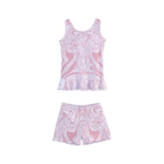 A Pink And White Abstract Design On A White Background Kids  Boyleg Swimsuit