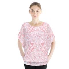 A Pink And White Abstract Design On A White Background Batwing Chiffon Blouse