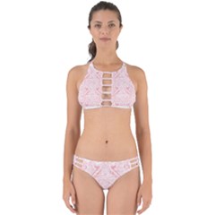 A Pink And White Abstract Design On A White Background Perfectly Cut Out Bikini Set