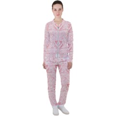 A Pink And White Abstract Design On A White Background Casual Jacket And Pants Set