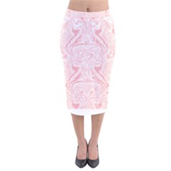 A Pink And White Abstract Design On A White Background Velvet Midi Pencil Skirt