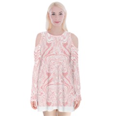 A Pink And White Abstract Design On A White Background Velvet Long Sleeve Shoulder Cutout Dress