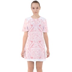 A Pink And White Abstract Design On A White Background Sixties Short Sleeve Mini Dress