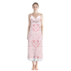 A Pink And White Abstract Design On A White Background Button Up Chiffon Maxi Dress