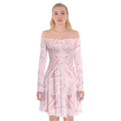 A Pink And White Abstract Design On A White Background Off Shoulder Skater Dress