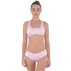 A Pink And White Abstract Design On A White Background Criss Cross Bikini Set