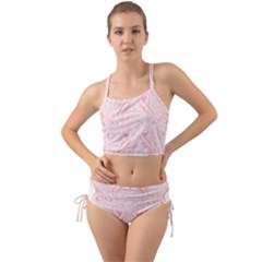 A Pink And White Abstract Design On A White Background Mini Tank Bikini Set