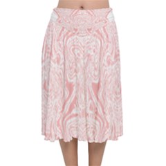 A Pink And White Abstract Design On A White Background Velvet Flared Midi Skirt