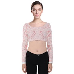 A Pink And White Abstract Design On A White Background Velvet Long Sleeve Crop Top