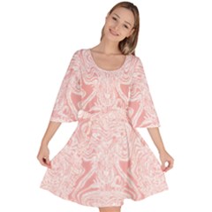 A Pink And White Abstract Design On A White Background Velour Kimono Dress